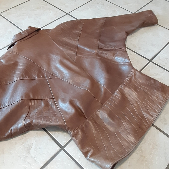 💥SALE💥 Vtg Miki Martin Dolman Sleeve Brown Leather Batwing Aviator Jacket Med - Picture 14 of 17